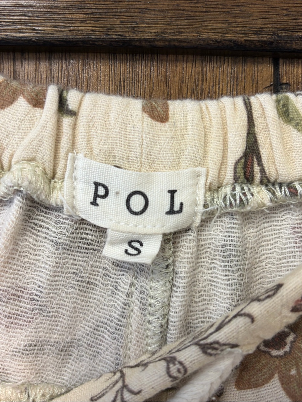 POL Woven Patchwork Floral Wide Leg Boho Cotton Pants Natural Cream Size Small - Picture 4 of 6
